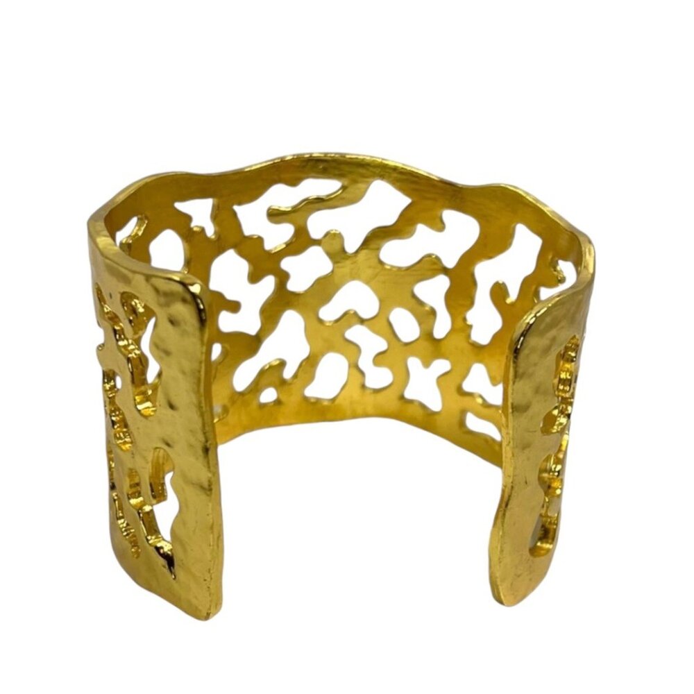 Karine Sultan 24k-GP Hammered Wide Cuff Adjustable Bracelet  w/ Cutout Design - Picture 3 of 9